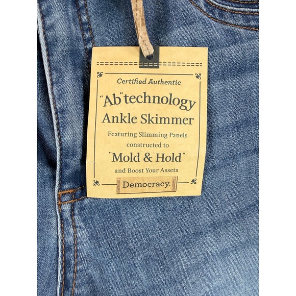 NWT Democracy Jeans 16 Mid Rise Ab Technology Ankle Length Distressed Blue Denim - Picture 10 of 14
